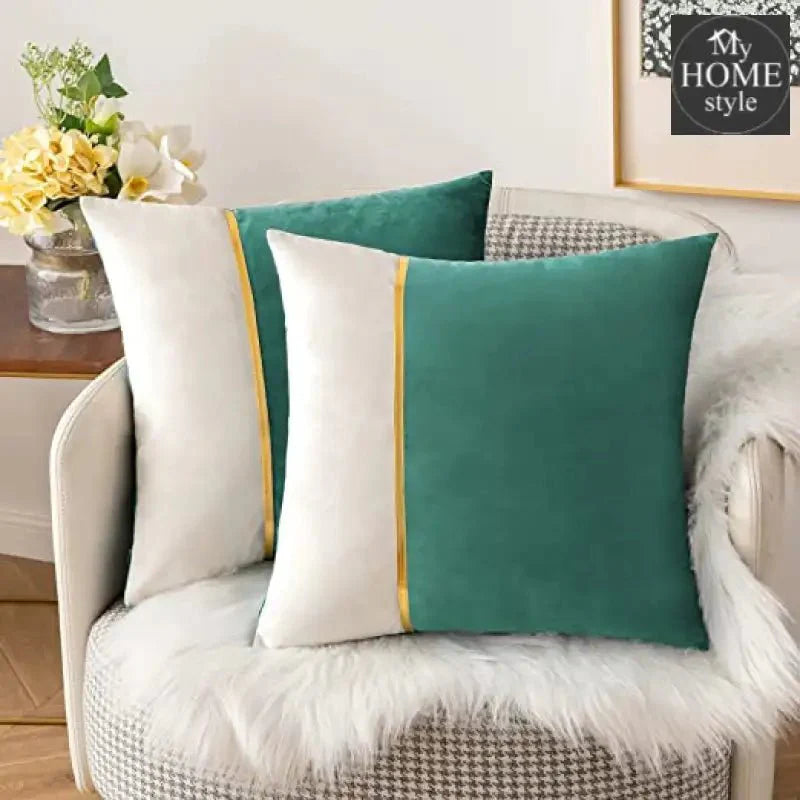 PACK OF 2 VELVET DECORATIVE SQUARE CUSHION - TEAL AND WHITE