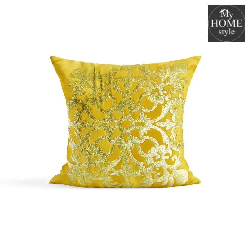 PACK OF 2 VELVET MUSTARD CUSHION COVER WITH GOLDEN MOTIF