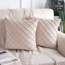 PACK OF 2 VELVET PLEATED SQUARE CUSHION - BEIGE