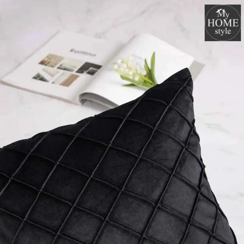 PACK OF 2 VELVET PLEATED SQUARE CUSHION - BLACK