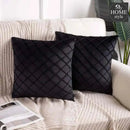 PACK OF 2 VELVET PLEATED SQUARE CUSHION - BLACK