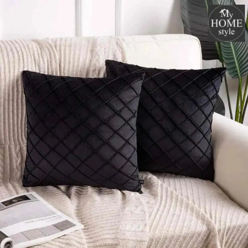 PACK OF 2 VELVET PLEATED SQUARE CUSHION - BLACK