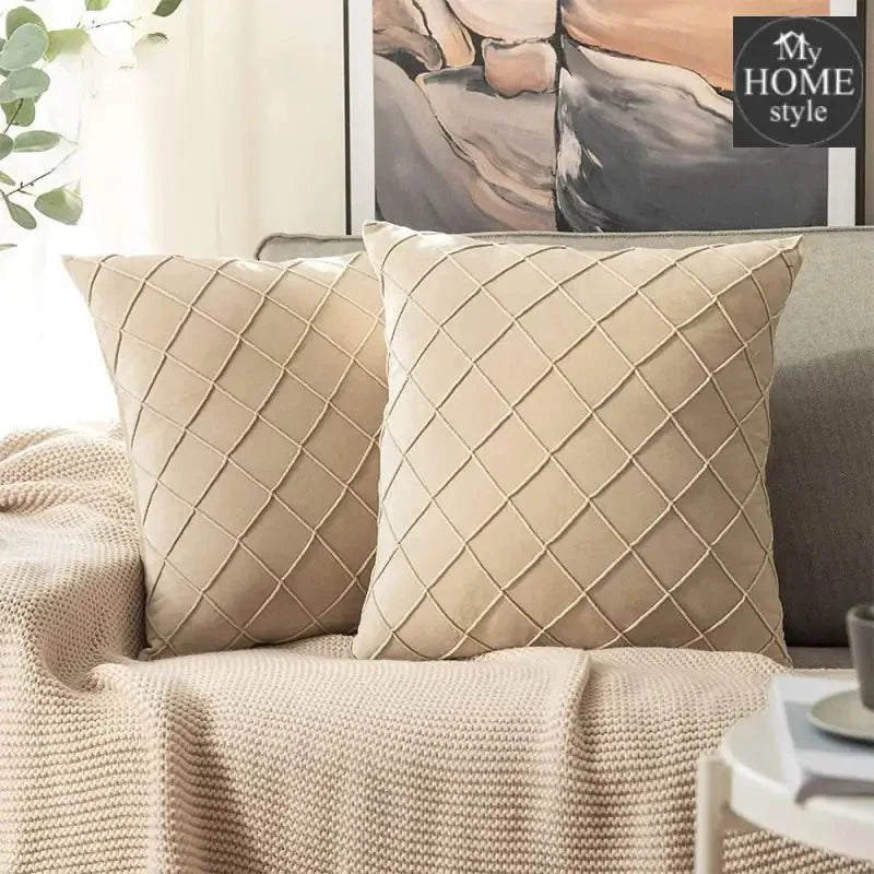 PACK OF 2 VELVET PLEATED SQUARE CUSHION - CREAM