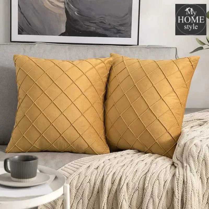 PACK OF 2 VELVET PLEATED SQUARE CUSHION - MUSTARD