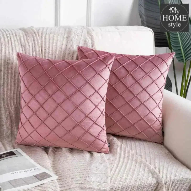 PACK OF 2 VELVET PLEATED SQUARE CUSHION - PINK