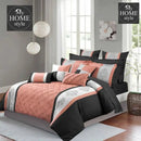 Peach And Black Embroided Pleated Duvet Set