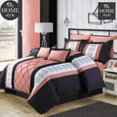 Peach and Black Embroided Pleated Duvet Set