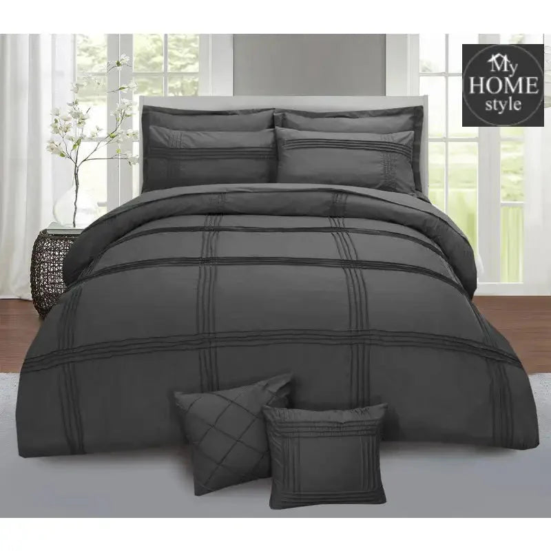 Pleated Duvet Set 8 pieces in Charcol Grey Color