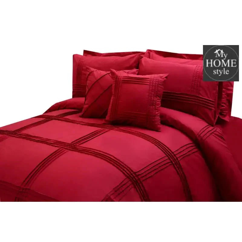 Pleated Duvet Set 8 pieces in Maroon  Color