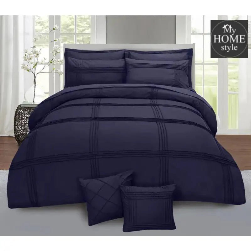 Pleated Duvet Set 8 pieces in Navy Blue Color