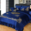 Pure Velvet Laser Applique Set (Navy Blue) - 8 pcs Duvet Set