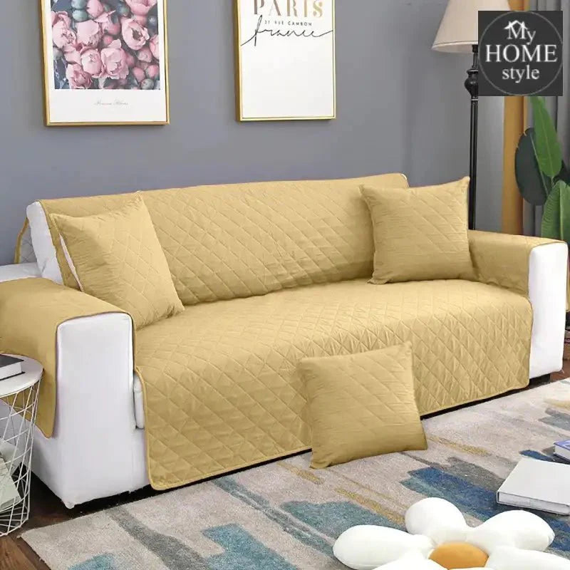 Quilted Sofa covers Non-slip W/Piping Beige With Cushion Covers