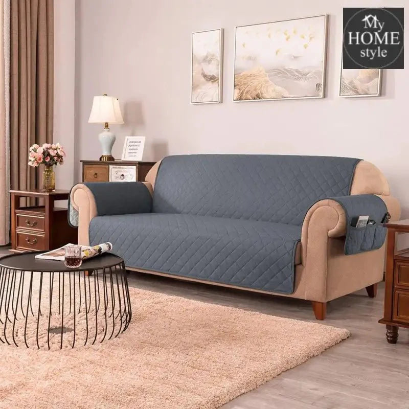 Quilted Sofa covers Non-slip W/Piping Grey With Pockets