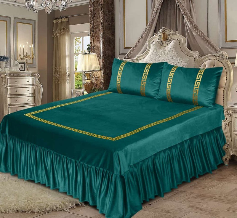 TEAL VELVET BEDSHEET SET - 5 PCS