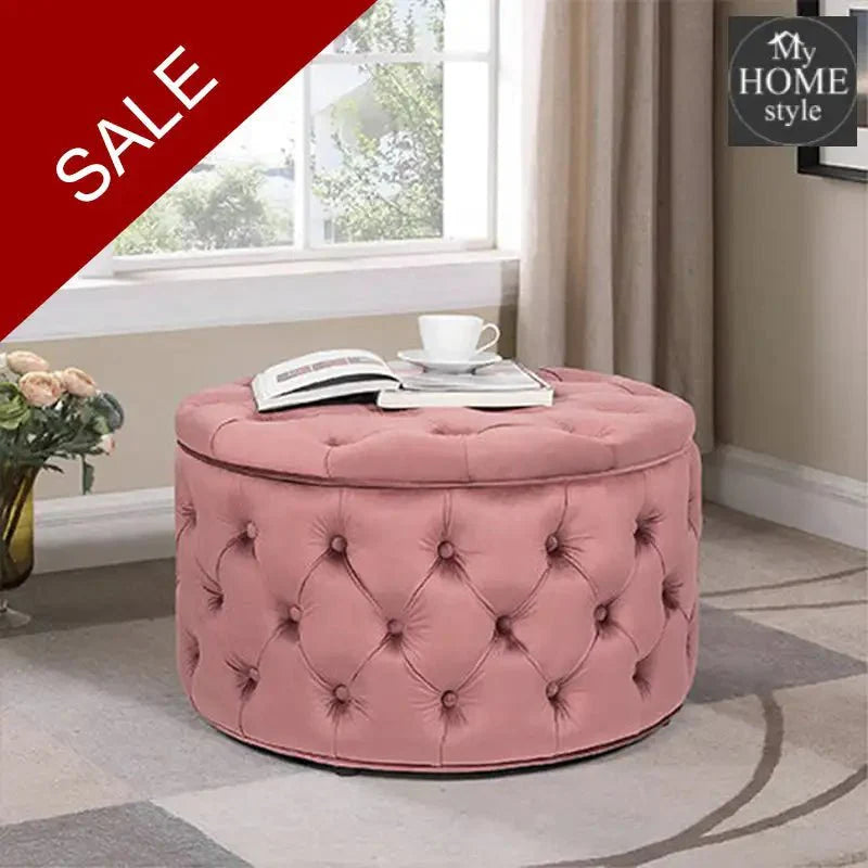 Velvet Round Ottoman Storage Bench - 1259