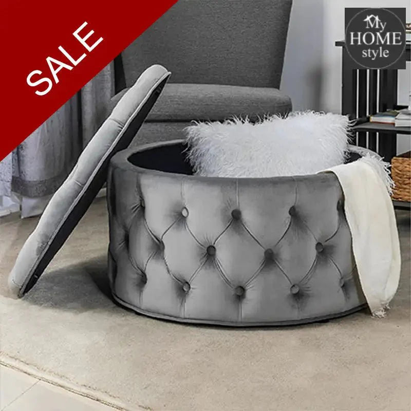 Velvet Round Ottoman Storage Bench - 1259
