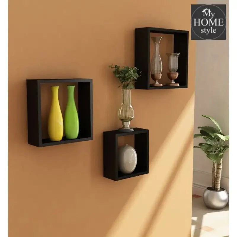 Wooden Shelves Black 3 pcs