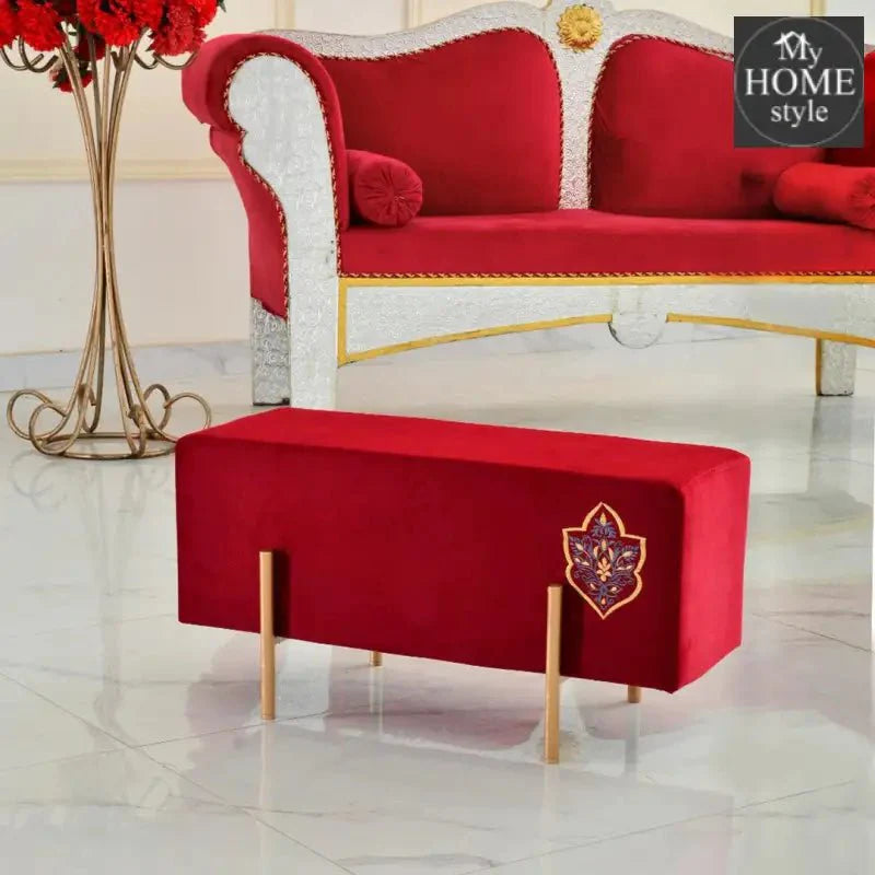 Wooden stool 2 Seater Embroidered With Steel Stand -350