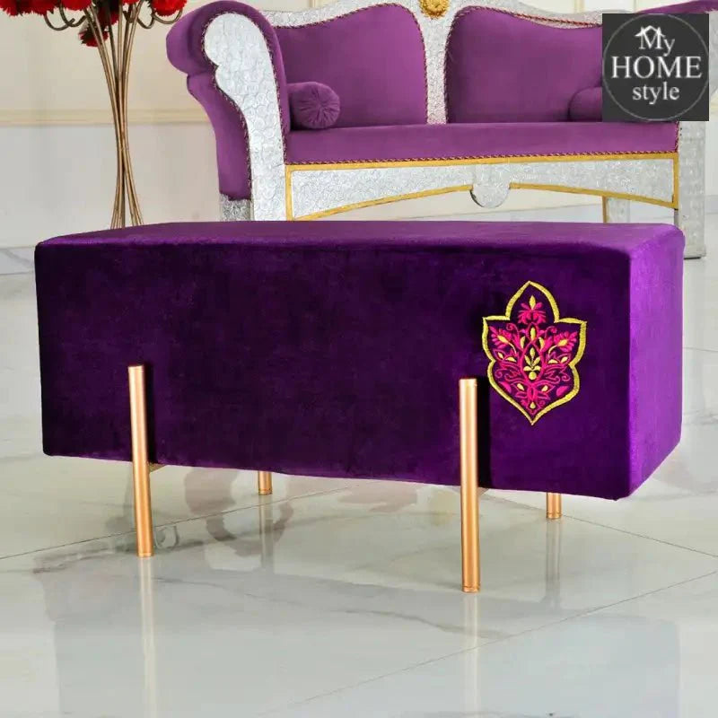 Wooden stool 2 Seater Embroidered With Steel Stand -351