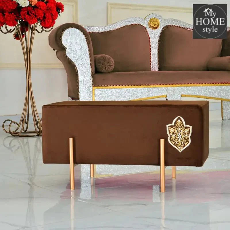 Wooden stool 2 Seater Embroidered With Steel Stand -352