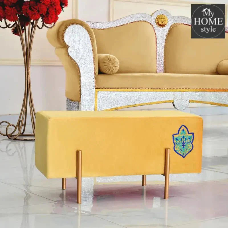 Wooden stool 2 Seater Embroidered With Steel Stand -353