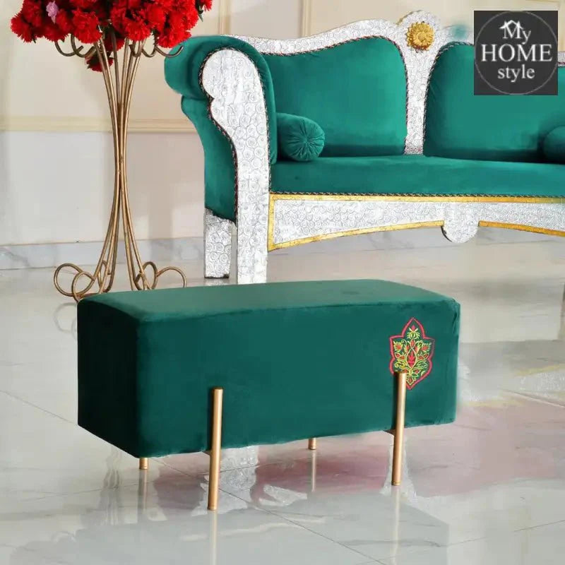 Wooden stool 2 Seater Embroidered With Steel Stand -354