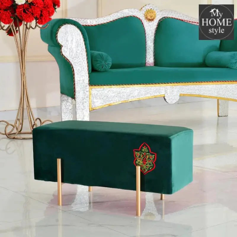 Wooden stool 2 Seater Embroidered With Steel Stand -354