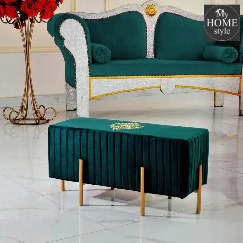Wooden stool 2 Seater Embroidered With Steel Stand -355