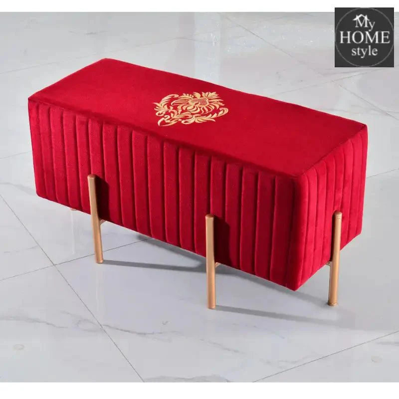 Wooden stool 2 Seater Embroidered With Steel Stand -358
