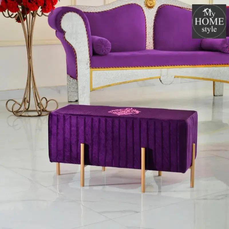 Wooden stool 2 Seater Embroidered With Steel Stand -359