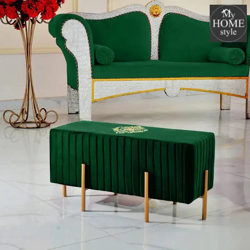 Wooden stool 2 Seater Embroidered With Steel Stand -659