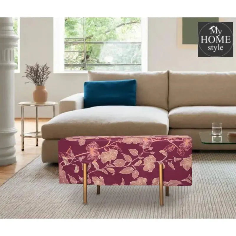 Wooden stool 2 Seater Printed With Steel Stand -782