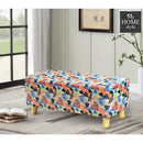 Wooden stool Printed Velvet Two Seater-1205