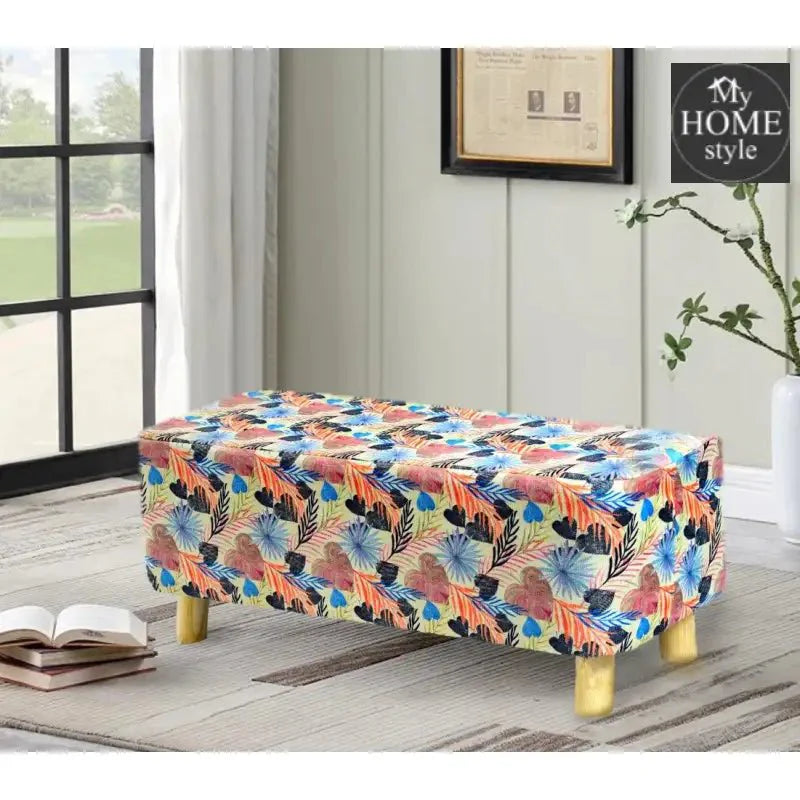 Wooden stool Printed Velvet Two Seater-1205