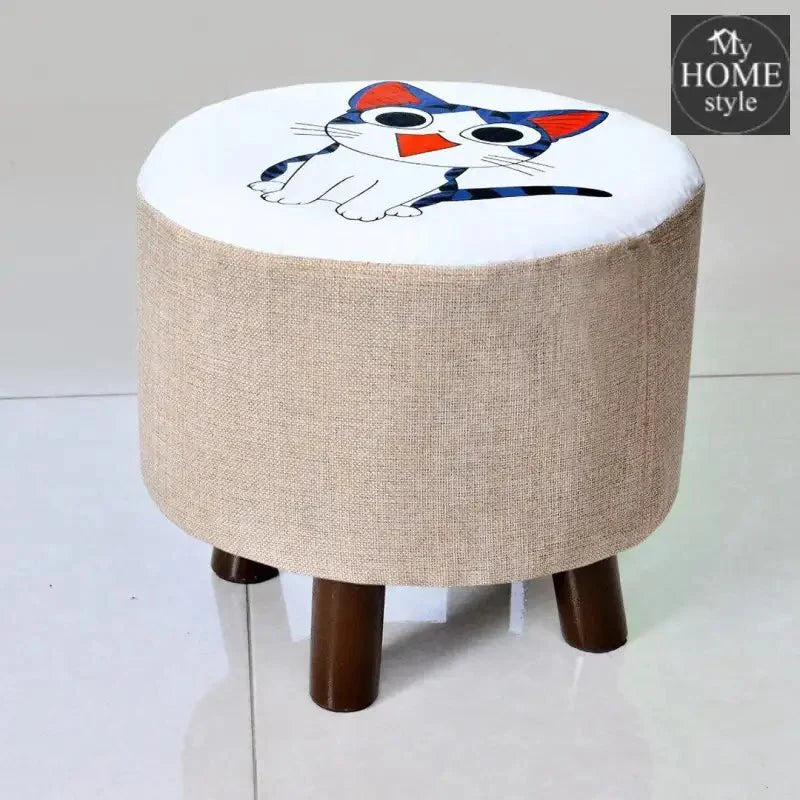 Wooden stool round shape Cat Print-242