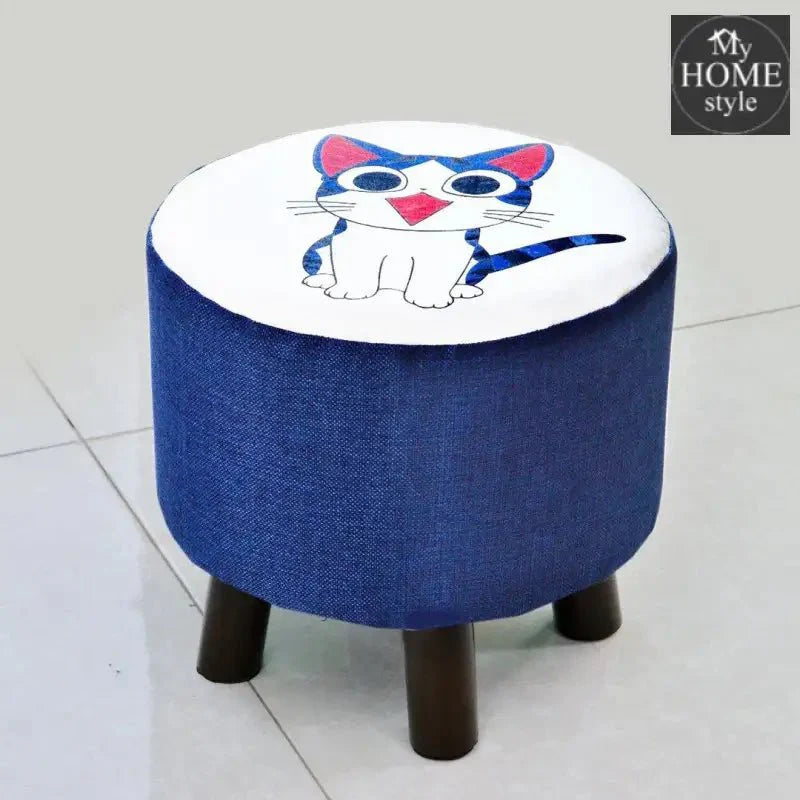 Wooden stool round shape Cat Print-243