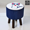 Wooden stool round shape Cat Print-245