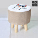 Wooden stool round shape Cat Print-246