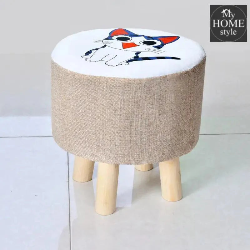 Wooden stool round shape Cat Print-246