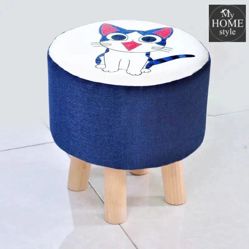 Wooden stool round shape Cat Print-247