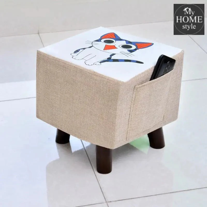 Wooden stool Square shape Cat Print-249