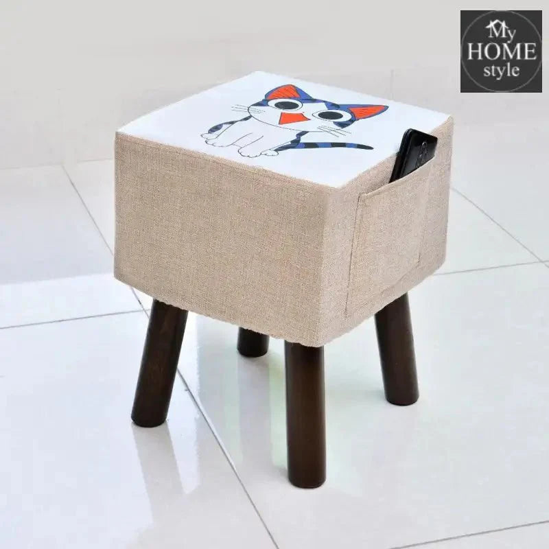 Wooden stool Square shape Cat Print-251
